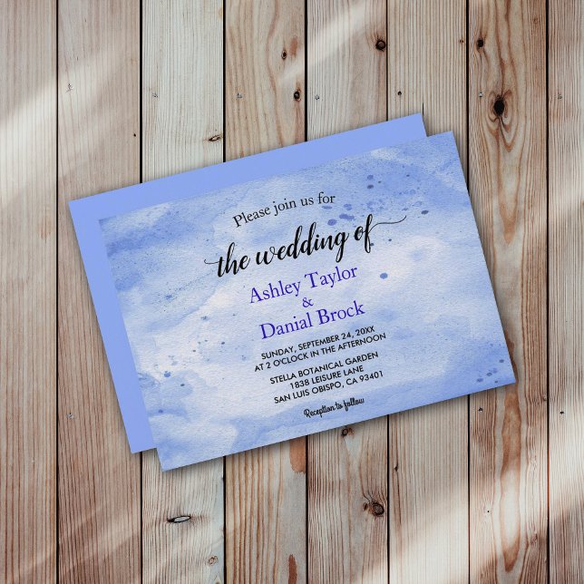 Elegant Watercolor Navy Blue Classy Rustic Wedding Invitation (Creator Uploaded)