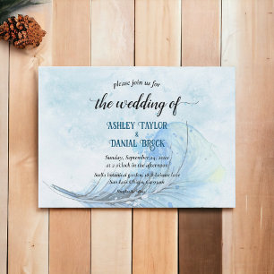 Elegant Watercolor Navy Blue Rustic Modern Wedding Invitation