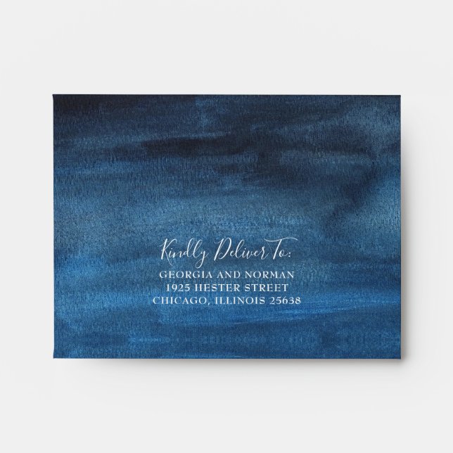 Elegant Watercolor Navy Blue Wedding RSVP Envelope (Front)