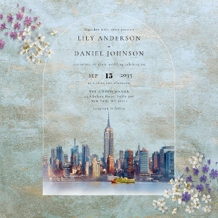 Elegant Watercolor New York Skyline Wedding Arch Acrylic Invitations