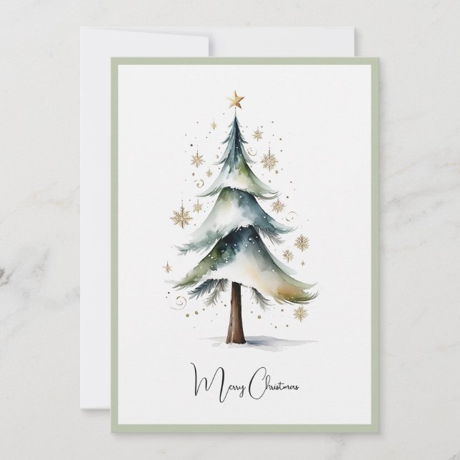 Elegant Watercolor Non Photo Christmas Tree  Holiday Card (Front)