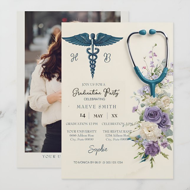 Elegant Watercolor Nursing Graduation Invitation w (Creator Uploaded)