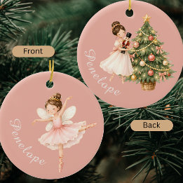 Elegant Watercolor Nutcracker Ballerina Ballet Ceramic Ornament
