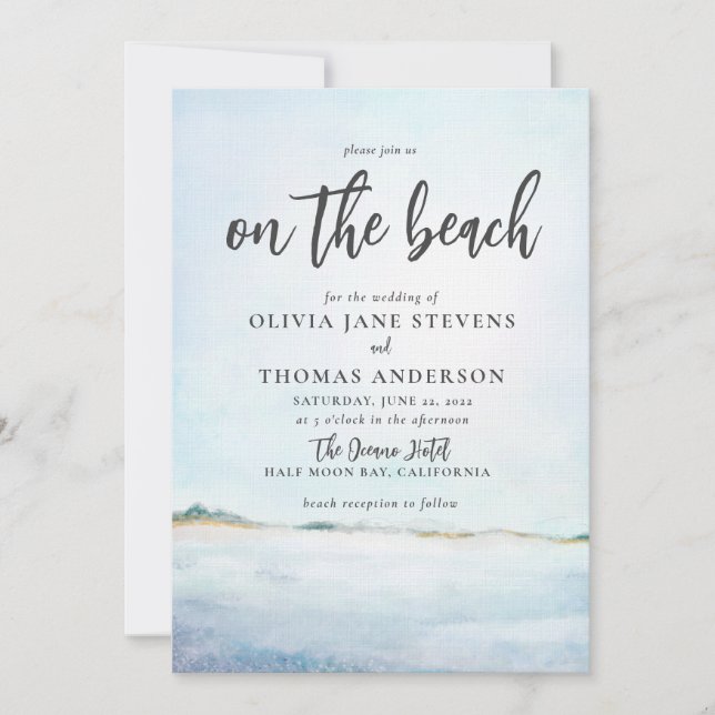 Elegant Watercolor Ocean Beach All in One Wedding Invitation (Front)