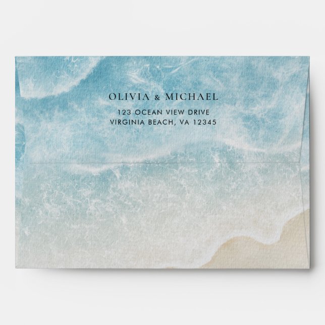 Elegant Watercolor Ocean Beach Wedding Envelope (Back (Top Flap))