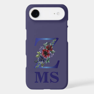 elegant watercolor of a Red & blue floral bouquet