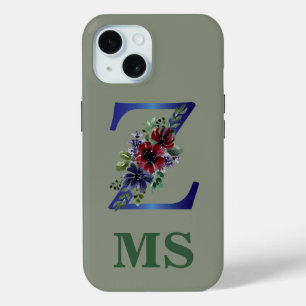 elegant watercolor of a Red & blue floral bouquet iPhone 15 Case