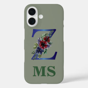 elegant watercolor of a Red & blue floral bouquet iPhone 16 Case