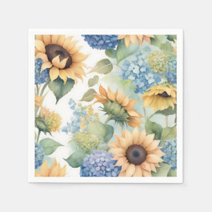 Elegant Watercolor of Sunflowers and Hydrangeas Napkin