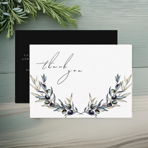 Elegant Watercolor Olive Branch Memorial Thank You Card