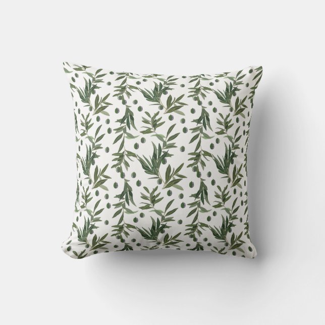 Elegant Watercolor Olive Branch Pattern  Cushion (Front)
