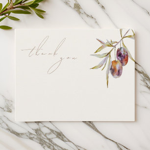 Elegant Watercolor Olive Branch Thank You Card