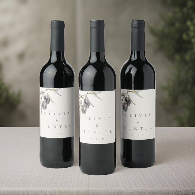 Elegant Watercolor Olive Branch Wedding Wine Label (Creator Uploaded)