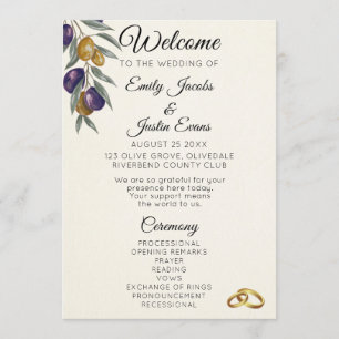 Elegant Watercolor Olive Wedding Program
