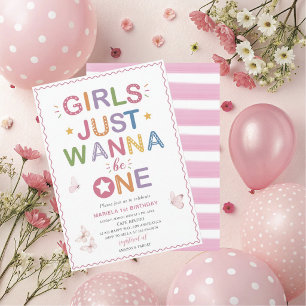 Elegant Watercolor One 1st Birthday Girl Just Wan Invitation