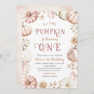 Elegant  Watercolor One 1st Birthday Pumpkin is on Invitation