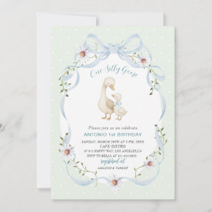 Elegant  Watercolor One 1st Birthday silly goose B Invitation