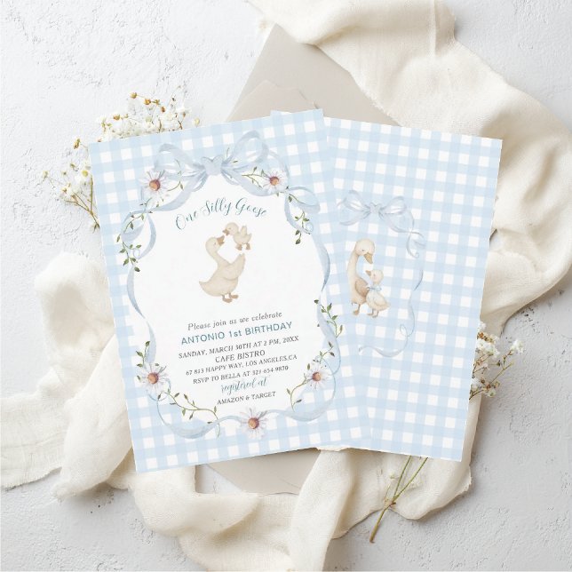 Elegant  Watercolor One 1st Birthday silly goose G Invitation (Creator Uploaded)