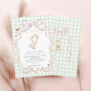 Elegant  Watercolor One 1st Birthday silly goose G Invitation