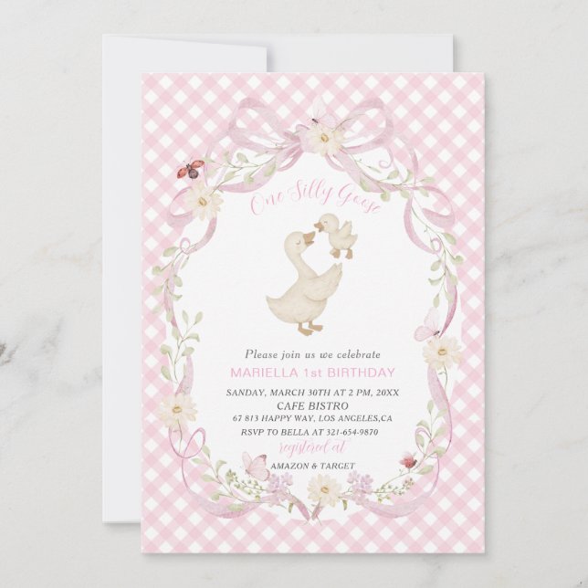 Elegant  Watercolor One 1st Birthday silly goose G Invitation (Front)