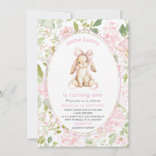 Elegant  Watercolor One 1st Birthday some bunny Gi Invitation