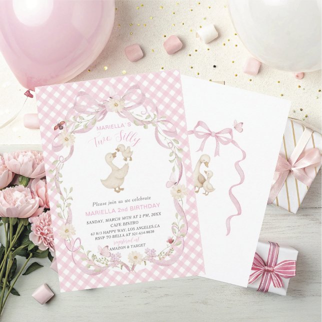 Elegant  Watercolor One 2nd Birthday silly goose B Invitation (Creator Uploaded)