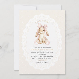 Elegant  Watercolor One 2nd Birthday some bunny gi Invitation