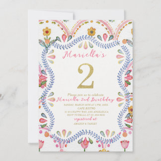 Elegant Watercolor One 2nd Birthday WhimsyFolk Ar Invitation