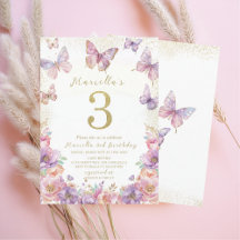 Elegant  Watercolor One 3rd Birthday Butterfly Gir