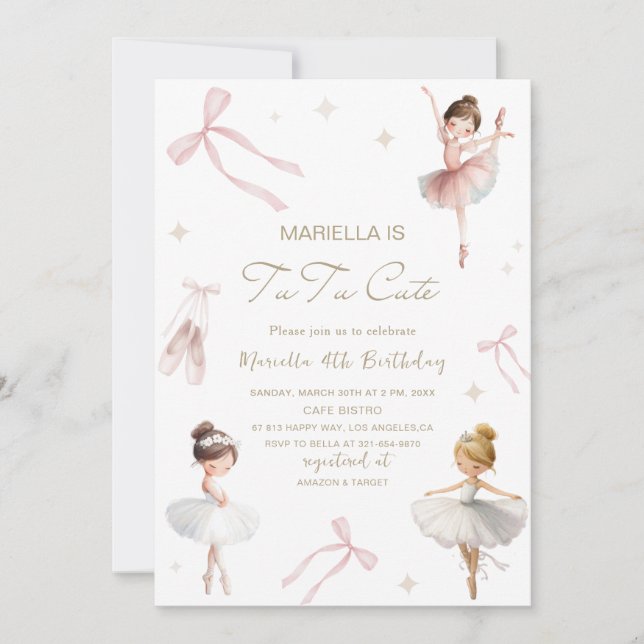 Elegant  Watercolor One 4th Birthday tutu cute Gir Invitation (Front)