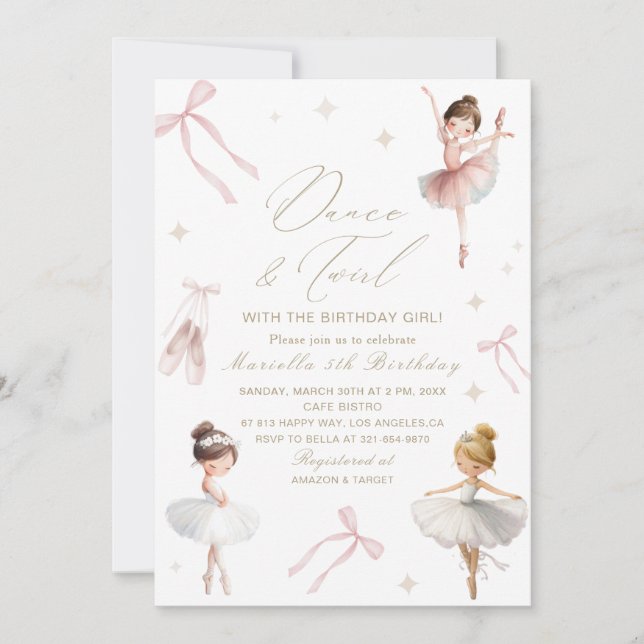 Elegant  Watercolor One 5th Birthday tutu cute Gir Invitation (Front)