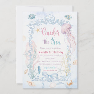 Elegant Watercolor Oneder the sea 1st Birthday Invitation