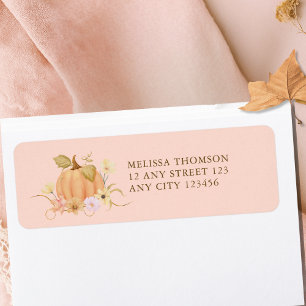 Elegant Watercolor Orange Fall Pumpkin Floral Return Address Label