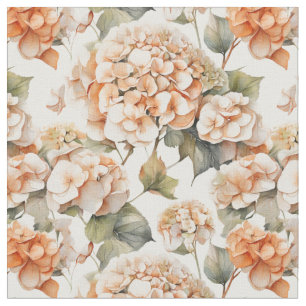 Elegant watercolor orange floral hydrangeas fabric