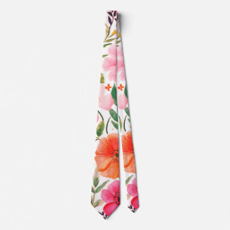 Elegant watercolor orange  pink colour flowers2 tie