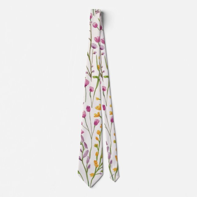 Elegant watercolor orange  pink colour flowers5 tie (Front)