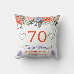 Elegant Watercolor Orange Purple Flowers Birthday Cushion