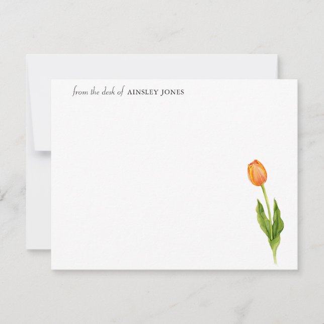 Elegant watercolor orange tulip flower note card (Front)