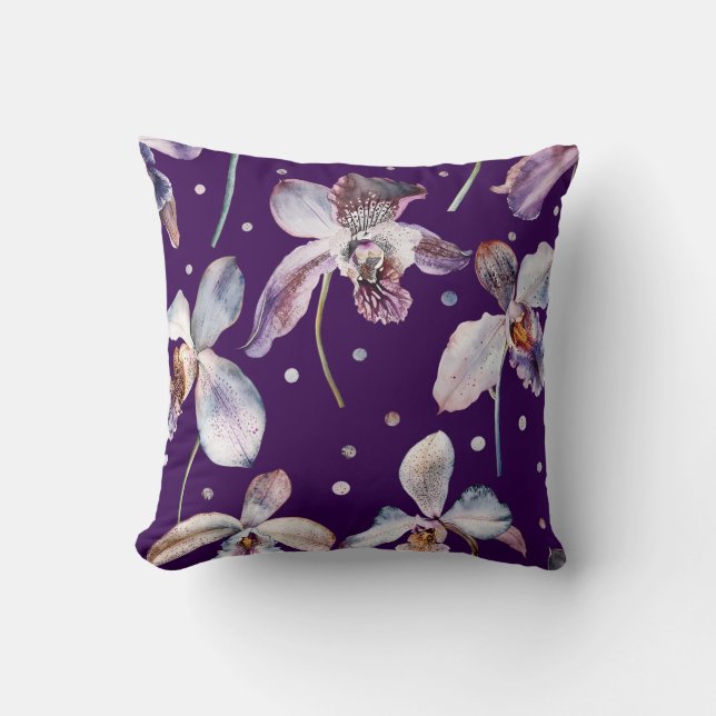Elegant Watercolor Orchids Floral Pattern  Cushion (Front)