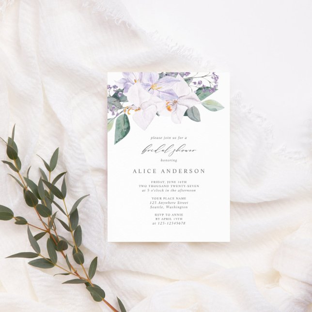 Elegant Watercolor Orchids Greenery Bridal Shower Invitation (Creator Uploaded)