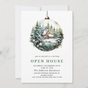 Elegant Watercolor Ornament Christmas OPEN HOUSE Invitation