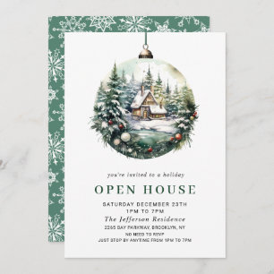 Elegant Watercolor Ornament Christmas OPEN HOUSE Invitation