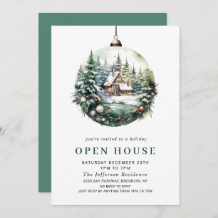 Elegant Watercolor Ornament Christmas OPEN HOUSE Invitation