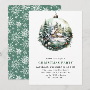 Elegant Watercolor Ornament Christmas Party Invitation
