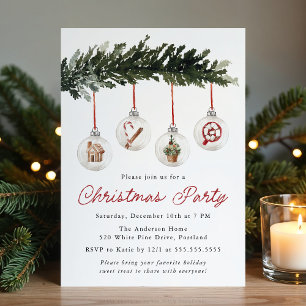 Elegant Watercolor Ornaments Christmas Party Invitation