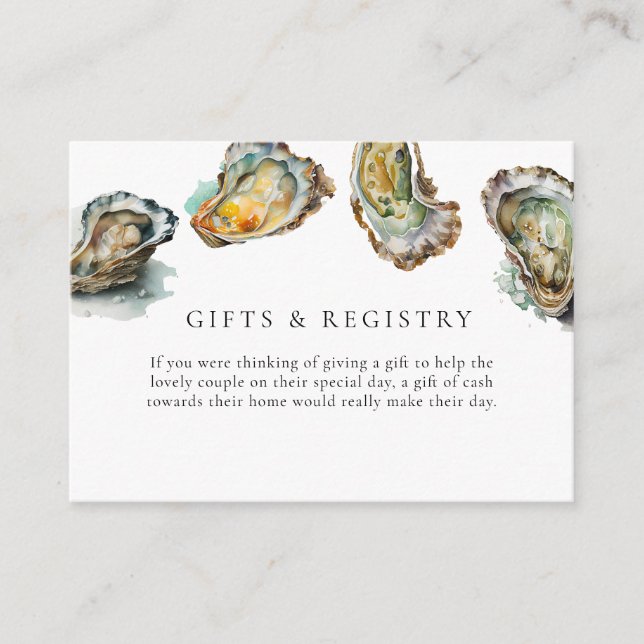 Elegant Watercolor Oyster Roast Gifts Enclosure Card (Front)