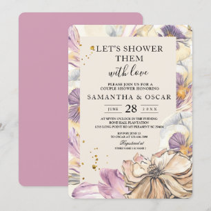 Elegant Watercolor Pansy & Purple Flowers  Invitation