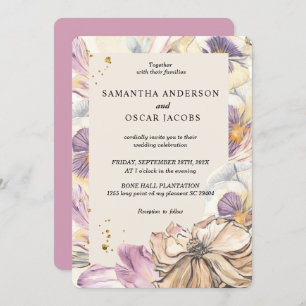 Elegant Watercolor Pansy & Purple Flowers  Invitation