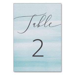 Elegant watercolor pastel blue nautical wedding table number