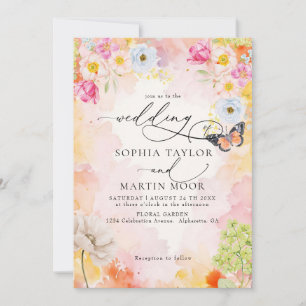 Elegant Watercolor Pastel Floral Wedding Invitation